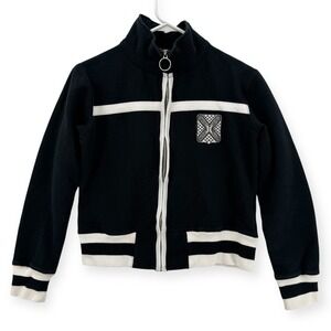 Hurley Logo Jacket Womens Medium Black White Full Zip Striped Trim Spell Out